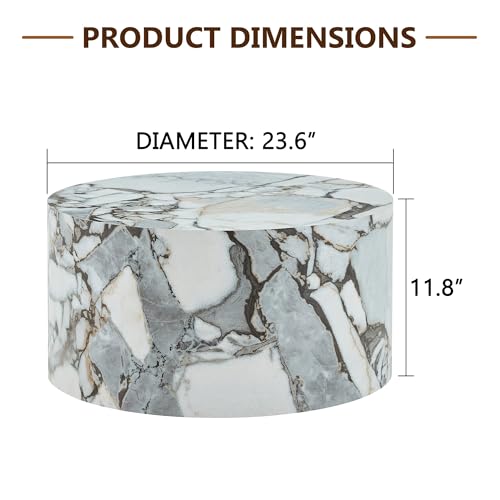 Round Coffee Table, 23.6" Modern Faux Marble Drum Coffee Table, Round Accent Center Table for Living Room Apartment Small Spaces, No Assembly Required - color: 24'' Rock White, size: 24'' Round Coffee Table