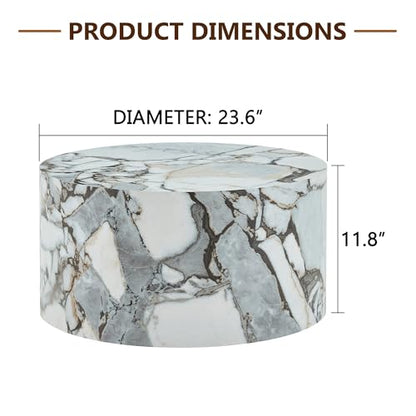 Round Coffee Table, 23.6" Modern Faux Marble Drum Coffee Table, Round Accent Center Table for Living Room Apartment Small Spaces, No Assembly Required - color: 24'' Rock White, size: 24'' Round Coffee Table