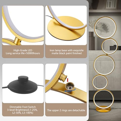 Modern Creative Bubble Dimmable LED Floor Lamp for Home & Office (Gold) | 46'' Standing Lamp, 3-Way Dimmable, Aluminum Frame, Metal Base, Energy Saving, 36W, for Bedroom, Living Room - color: Gold