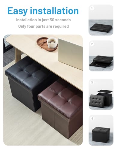 Bsketa Storage Ottoman Bench,17 Inch Folding Leather Foot Rest Stool, Black | Small Ottoman with Side Pockets, Thicker Foam Padded Seat, Livingroom, Dorm, Bedroom, Easy to install, 43L,17x13x13in - color: Black-1 Pack