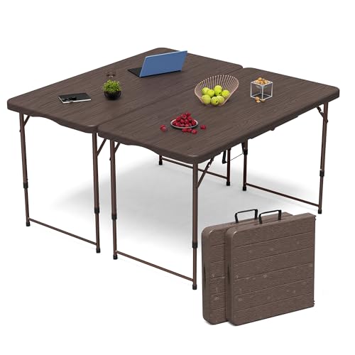 VSOAEIL 4 FT Folding Table 2 Pack, Plastic Foldable Table Adjustable Height | 4 Feet Portable Heavy Duty Utility Folding Table with Handle for Picnic Party Dining Camping Indoor Outdoor,Black - 4 Foot - color: Brown, size: 4 FT - 2 PACK