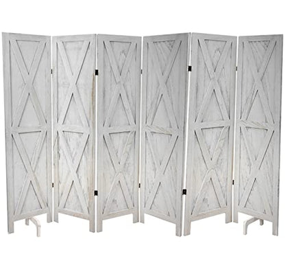 Premium Home 6-Panel Room Divider – Rustic White Barn Door, X Pattern Folding Privacy Screen, Partition Wall - color: Rustic White - X Pattern - 6 Panel