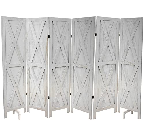 Premium Home 6-Panel Room Divider – Rustic White Barn Door, X Pattern Folding Privacy Screen, Partition Wall - color: Rustic White - X Pattern - 6 Panel