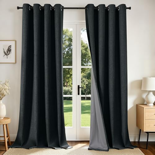 Joydeco Blackout Curtains 108 Inches Long 2 Panels Burg, Room Darkening Curtains for Bedroom, 100% Black Out Textured Thermal Drapes Privacy Protection 2 Panels Set(W52 x L108 Inch, Charcoal Grey) - color: Charcoal Grey, size: 52"W x 108"L (Pack of 2)
