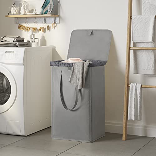 WOWLIVE 100L Laundry Hamper with Lid, Tall Dirty Laundry Basket for Dorm | Large Collapsible Dirty Clothes Hamper with 2 Removable Bags and Handles for Laundry Room, College Dorm, Grey - color: Grey, size: 100l (17.0"l X 13.0"w X 27.5"h)