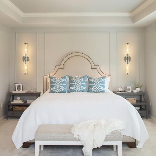 Rayogale Nickel Wireless Battery Operated Wall Sconces with Remote Control | Glass Rechargeable Wall Lights Set of 2 with Timer Function Dimmable for Living Room Bedroom Emergency 3000K, 20.5 Inch - color: Nickel(Clear Tubular Lampshade)