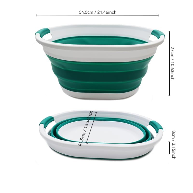 SAMMART 32L (8.4 gallon) Collapsible Plastic Laundry Basket - Foldable Pop Up Storage Container/Organizer - Portable Washing Tub - Space Saving Hamper, Water Capacity: 24L (2, Black+Dark Green) - color: Black+Dark Green