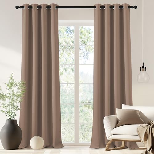 NICETOWN Blackout Drapery Curtain Panel 90 inches Long - Window Treatment Thermal Insulated Grommet Blackout Curtain/Drape for Bedroom Living Room (Cappuccino, 1 Panel, 46 by 90 inches) - color: Cappuccino, size: 46"W x 90"L (Pack of 1)