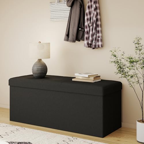 43.5" Folding Storage Ottoman Bench,Rectangle Foot Rest Stool for Living Room and Bedroom Holds 660 lbs,Black - color: Black-43.5"
