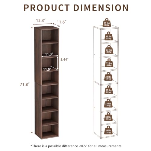 8 Cube Walnut Book Shelf, Tall Bookcase for Home Office Bedroom Living Room - color: Walnut, size: 8 Cube