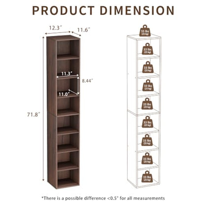8 Cube Walnut Book Shelf, Tall Bookcase for Home Office Bedroom Living Room - color: Walnut, size: 8 Cube