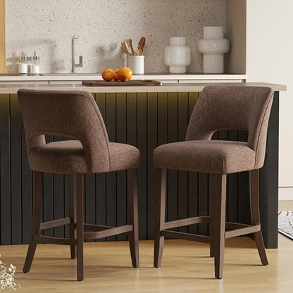VKNOW Bar Stools Set of 2, 26" Fabric Counter Height Bar Stools, Brown | Modern Upholstered Counter Stools with Rubberwood Legs for Kitchen Island Dining Room Bar - color: Brown, size: Set of 2