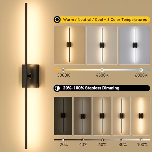 Battery Operated Wall Sconces Set of 2, 10000mAh Wireless Rechargeable 3000-6000K Dimmable 350° Rotate Wall Light with Remote for Living Room, Bedroom 31.6in Black - color: Black, size: 31.6in-Square Base
