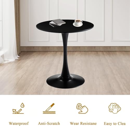 Black Round Dining Table 31.5" Tulip Dining Room Tables Kitchen Dinner Circle Table 2-4 People with MDF Tables Top Mid-Century Small Social Tables for Break, Dining, Living Room, Cafe, Lobby - color: Black, size: 31.5"