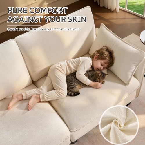 Ihanherry 72" Loveseat Sofa, Cloud Couch with Oversized Large Cushions & Movable Ottoman, Chenille Deep Seat Couch for Living Room, Beige - color: Beige Cream, size: 72'' Loveseat