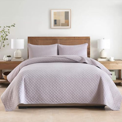 Wistown Cotton Queen Bedspread Quilt Bedding Set, Grey | 3 Pieces Reversible Lightweight Soft Coverlets Comforters, All Seasons, Diamond Stitching Pattern - color: Grey Diamond Pattern, size: Queen (90 by 98inch)