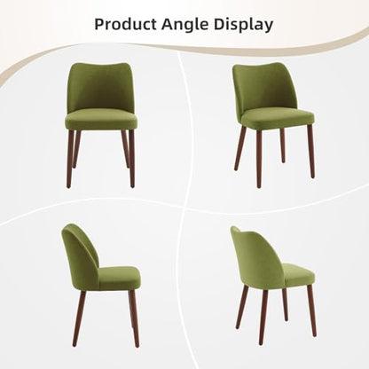 GarveeHome Wooden Dining Chair Set of 4 Upholstered Fabric Dining Chair | Modern Kitchen Chairs with Curved Backrest Leveling Feet for Dining Room, Living Room, , No tool assembly, No Wobble, Green - color: Green