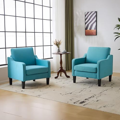 VINGLI Accent Chairs for Living Room Mid Century Modern Chair Sofa Chair Upholstered Arm Chair with Scooped Arms for Bedroom, Apartment, Office, Studio, Waiting Room, Play Room - color: Teal Blue