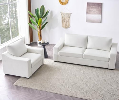 Modular Sectional Couch Set, 47" Oversize Accent Chair and 85" Modern Loveseat Sofa Deep Couch for Apartment, Living Room, Bedroom, Linen, White - color: White, size: 85 Inch - Deep Couch + Single Sofa