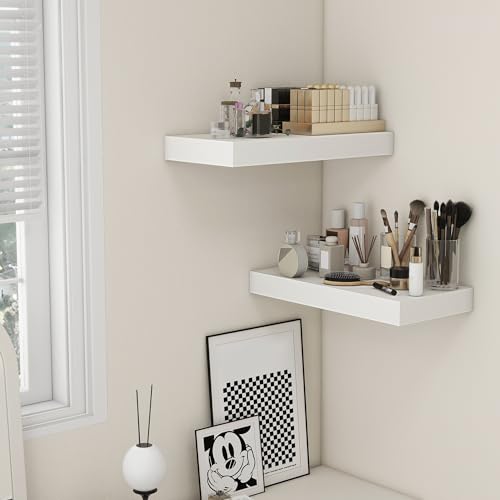 Deep Floating Shelves, 24'' x 12'' White Shelves for Wall Set of 2 | Invisible Brackets, Engineered Wood, Mounting Hardware Included, 40LBS, Bathroom, Laundry Room, Kitchen, Living Room - color: White, size: 24W x 11.6D x 2H, 2 Pack