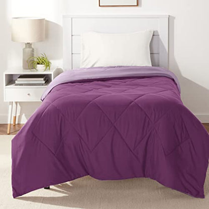 Amazon Basics Reversible Lightweight Microfiber All Season Bed Comforter Blanket, Plum/Light Purple, Twin/Twin XL - color: Plum / Light Purple, size: Twin/Twin XL