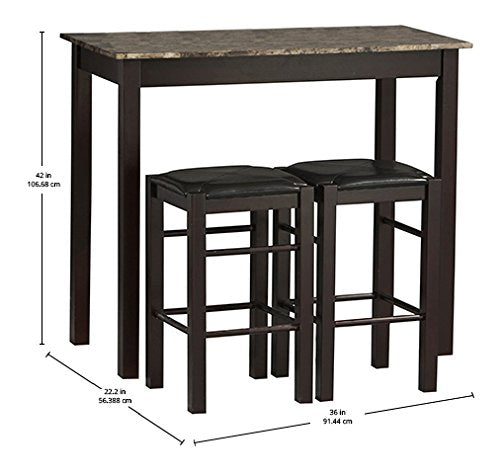Linon Brown 3-Piece Table Faux Marble Tavern Set, 42" w x 22.25" d x 36" h - color: Brown