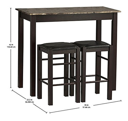 Linon Brown 3-Piece Table Faux Marble Tavern Set, 42" w x 22.25" d x 36" h - color: Brown