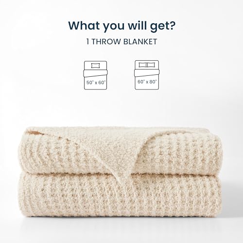 SLEEP ZONE Throw Blankets for Couch, Waffle Weave Blanket Soft Cozy Lightweight Warm Decorative Knit Throw Blankets for Bed, Sofa, Living Room (50x60in, Light Beige) - size: 50×60