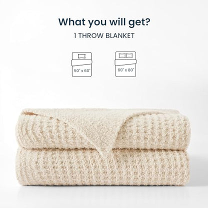 SLEEP ZONE Throw Blankets for Couch, Waffle Weave Blanket Soft Cozy Lightweight Warm Decorative Knit Throw Blankets for Bed, Sofa, Living Room (50x60in, Light Beige) - size: 50×60
