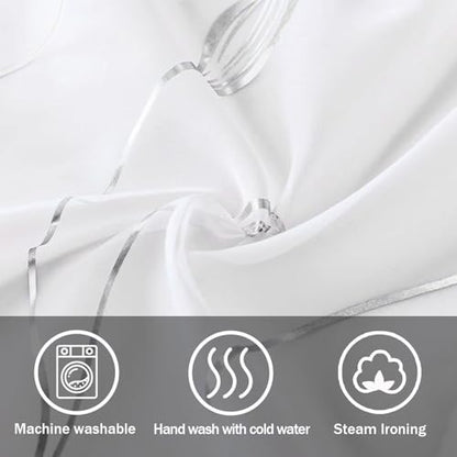 Silver Foil Print Sheer Curtains 63 inches Long, 2 Panels Ginkgo Bronzing Treatment Sheer Curtain, Rod Pocket Window Treatment Panels for Bedroom Living Room - color: Wicker/Silver/White, size: 42"W x 63"L (Pack of 2)