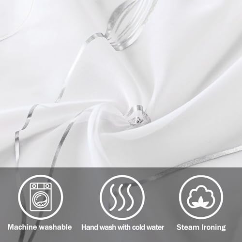 Silver Foil Print Sheer Curtains 63 inches Long, 2 Panels Wicker Bronzing Treatment Sheer Curtain, Rod Pocket Window Treatment Panels for Bedroom Living Room - color: Wicker/Silver/White, size: 52"W x 63"L (Pack of 2)