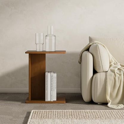 RECCI Solid Bamboo C-Shaped End Table Set of 2 for Couch and Sofa, Sustainable Mid-Century Modern Wood Side Table for Living Room or Bedroom, Easy Assembly C Table Nightstand (Walnut) - color: Walnut