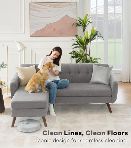 Tbfit L Shaped Couch Sofa, 80" W Mid-Century Modern Sectional Couches, 3 Seater Sofas with Wide Chaise Lounge, Button Tufted Upholstered Sectional Sofa for Living Room, Bedroom, Gray - color: Grey, size: 80" L-shape