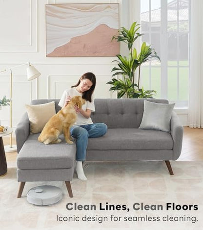 Tbfit L Shaped Couch Sofa, 80" W Mid-Century Modern Sectional Couches, 3 Seater Sofas with Wide Chaise Lounge, Button Tufted Upholstered Sectional Sofa for Living Room, Bedroom, Gray - color: Grey, size: 80" L-shape