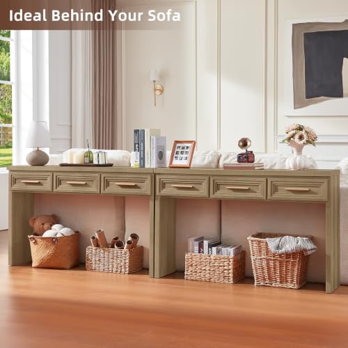 RWYHG 47" Entryway Table with 3 Drawers, Modern Wood Console Table, Oak | Layered Drawer Front Design , Open Bottom Storage, Farmhouse Behind Couch Table, Entry Table for Living Room Hallway& Foyer - color: Oak