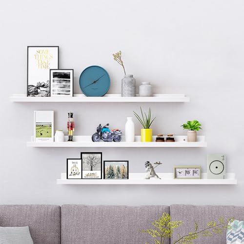 AZSKY 36 Inch Picture Ledge Shelf Floating Shelves Wall Mounted Set of 3 White - color: White, size: 36in set 3