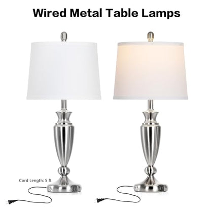 Rinweey Metal Table Lamps Set of 2, 3 Way Touch Control Silver Bedside Lamps with USB A+C Ports, Modern Brushed Nickel Nightstand Lamps for Bedroom Living Room - color: Silver-27"H