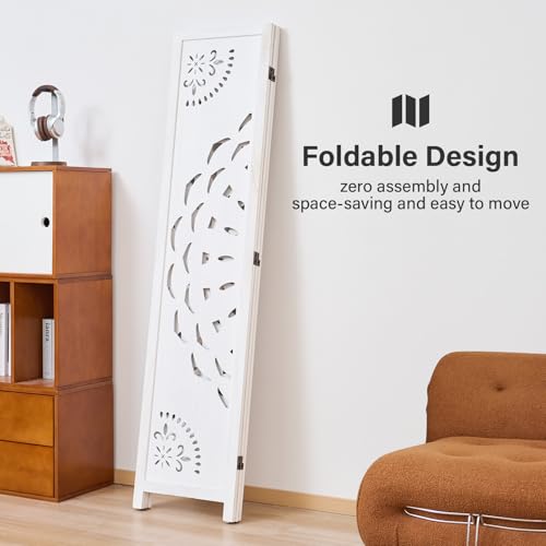 66.9Inch Wooden Room Partition - 3 Panels Boho-Styled Space Room Divider for Home/Office, Headboard & Yoga/Photo/Video Call Backdrop (White) - color: White, size: 3 Panels