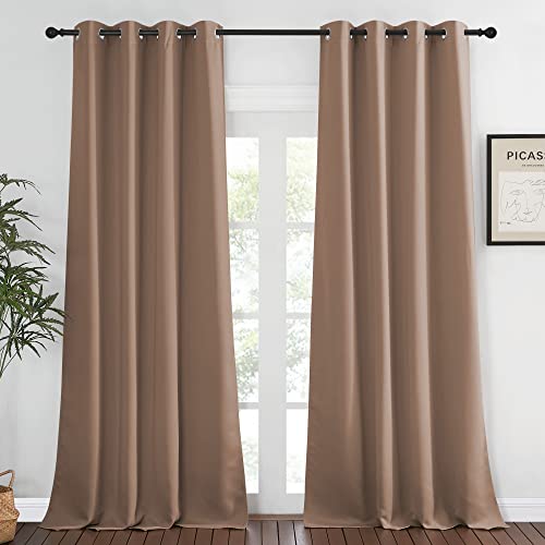 NICETOWN Light Reducing Grommet Curtain - (W52 x L108, Cappuccino, 1 Piece) Tripe Woven Textured Soft Curtain Panel for Living Room Window Treatment Drape - color: Cappuccino, size: 52"W x 108"L (Pack of 1)