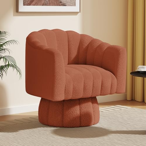 Dewhut Swivel Accent Chair, Barrel Accent Chair, Teddy, Orange | Teddy Upholstered Round Arm Chair with 360° Swivel Base, Mid Century Modern Living Room Chair, Easy Setup - color: Orange-teddy