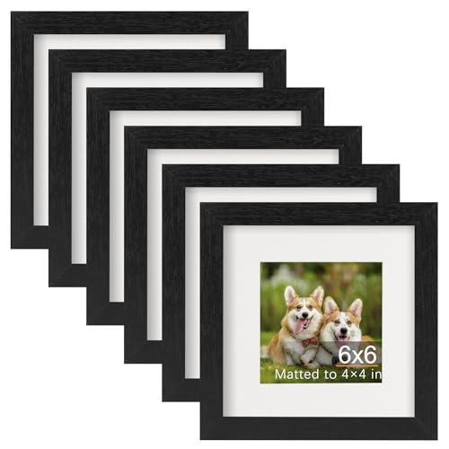 TOFOREVO 6x6 Picture Frames with 4x4 Mat Set of 6, Black | Wood Grain Design, Wall Mounting or Tabletop Display, for Christmas Mother's Day Father's Day birthday - color: Black Wood Grain, size: 6x6