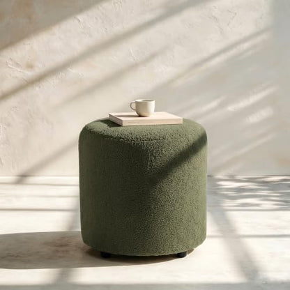 Modern Round Vanity Stool, Small Ottoman, Cute Fabric Foot Stool, Teddy Fleece Footrest, Upholstered Vanity Chair, Stool for Makeup, Bedroom, Living Room (2, Round-Dark Green) - color: Round-dark Green