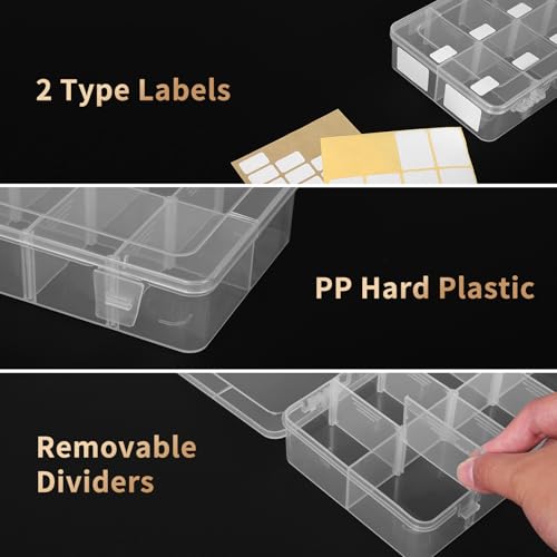 QUEFE Bead Organizer Box 2 Pack 8 Grid Plastic Tackle Box Storage Dividers | Plastic Organizer, Removable Dividers, for Candies Snacks Electronics Jewelry and Small Parts, Drawer and Craft Storage - size: 2pcs