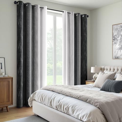 MIULEE Black and Greyish White Ombre Blackout Curtains 52Wx96L Set of 2 | Full Room Darkening,Thermal Insulated,96 Inch Long,Grommet Drapes for Bedroom/Living Room,Modern Window Treatments - color: Black and Greyish White, size: 52"W x 96"L (Pack of 2)