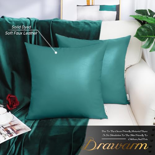 BRAWARM Faux Leather Throw Pillow Covers 16 X 16 Inches - Teal Leather Pilow Covers Pack of 2, Solid Dyed Leather Pillowcases for Couch Bed Sofa Garden Home Decorative - color: Teal, size: 16" x 16" (Pack of 2)