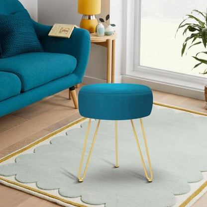 GERANT Multifunctional Vanity Stool - Velvet Footrest Stool-Upholstered Chair Stool -Ottoman Round Modern Dressing Chair - Side Coffee Table Seat with Golden Metal Leg for Living Room (Peacock Blue) - color: Peacock Blue