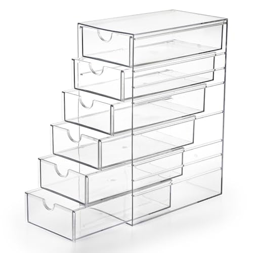 Hipiwe Plastic Drawer Organizer Desktop Storage Box with 6 Pull Out Drawers | Drawers Box for Bathroom, Dresser, Cosmetic Hair Tie Container for Women - size: 6-Drawers, 6.9"Lx4.1"Wx9.8"H