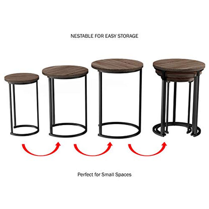 Lavish Home Round Nesting Tables Set of 3, Woodgrain-Look Top, Gray-Brown | 24.5”H / 22.25”H / 20”H Modern Side Tables, Space Saving Accent Table Set, for Living Room, Bedroom, Dorm or Home Office - color: Gray-brown