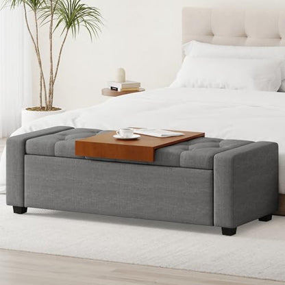 Upholstered Ottoman with Storage Bench (Charcoal) - color: Charcoal