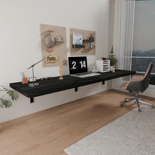IAE Wall Mounted Folding Table with Pine Wood,55" x 16" Floating Wall Desk | Laundry Folding Table with Shelf Brackets,Fold Down Desk Shelf,Fold Workbench for Apartments,Home,Laundry Room,Kitchen,Black - color: Black, size: 55*16* 8 Inch